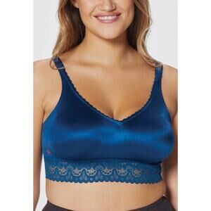 Ruby Ribbon Blue Teal Adjustable Straps Unlined Lace Demiette Bra SIZE 32